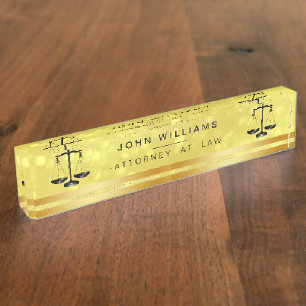 Attorney At Law Gold Legal Scale Confetti Nameplate
