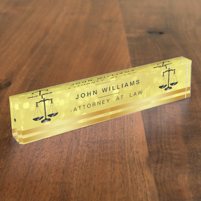 Attorney At Law Gold Legal Scale Confetti Nameplate (Side)