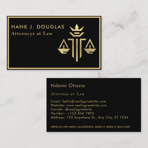Attorney at Law Gold Scale Black Lawyer Business Business Card