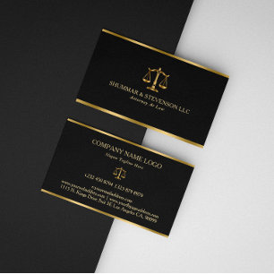 Attorney At Law-Gold Scale & Border On Black Business Card