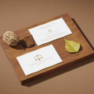 Attorney At Law-Gold Scale & Border On White Business Card