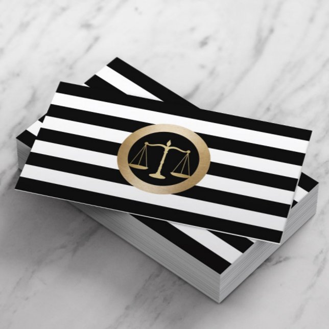 Attorney at Law Gold Scale Modern Stripes Lawyer Business Card (Creator Uploaded)