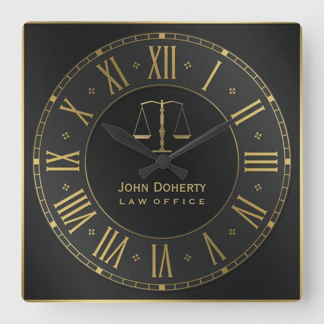 ATTORNEY AT LAW | Golden Personalizable Square Wall Clock (Front)