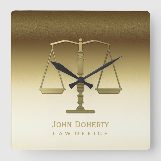 ATTORNEY AT LAW | Golden Personalizable Square Wall Clock (Front)