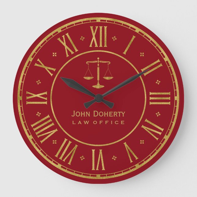 ATTORNEY AT LAW | Golden Red Personalizable Large Clock (Front)