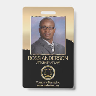 Attorney at Law in Black and Gold ID Badge