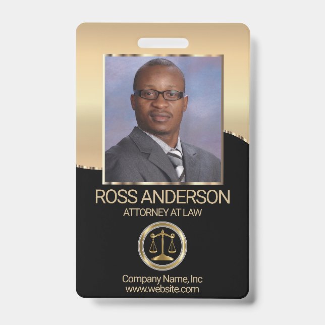 Attorney at Law in Black and Gold ID Badge (Front)