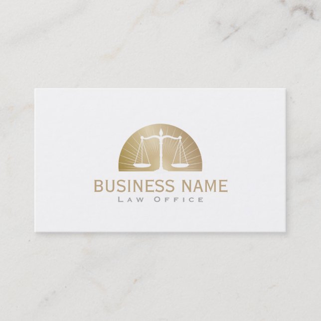 Attorney at Law Justice Scale & Gold Sun Lawyer Business Card (Front)