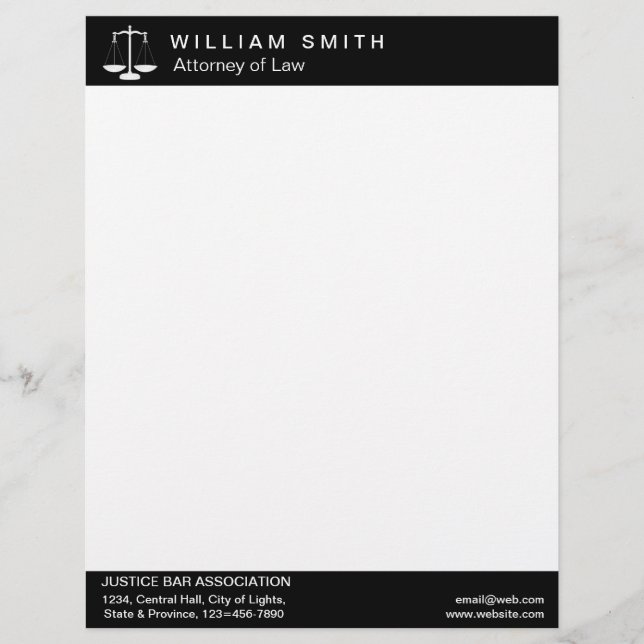 Attorney At Law Lawyer Justice Professional Custom Letterhead (Front)