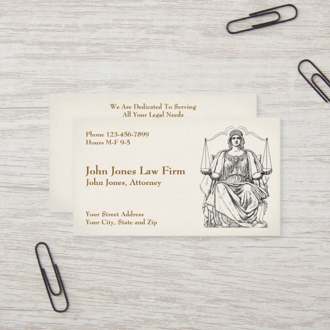 Attorney At Law Lawyer Lady Justice Business Card (Front/Back In Situ)