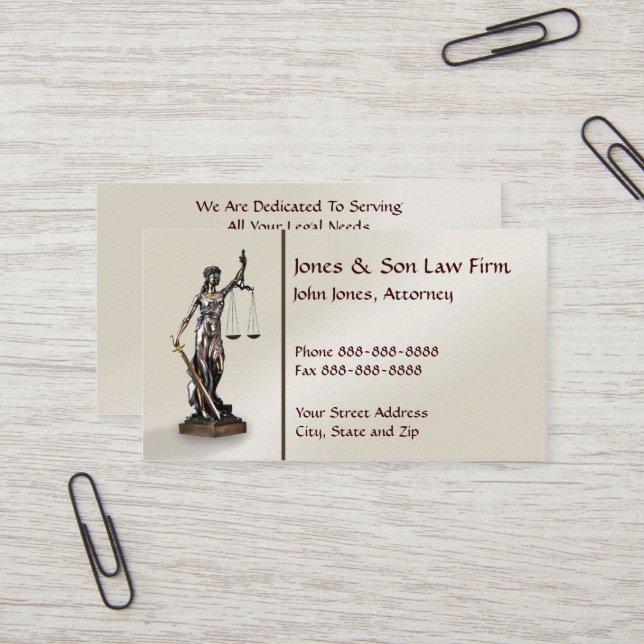 Attorney At Law Lawyer Lady Justice Business Card (Front/Back In Situ)