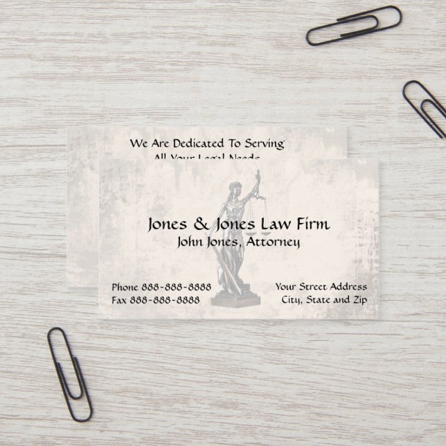 Attorney At Law Lawyer Lady Justice Business Card (Front/Back In Situ)
