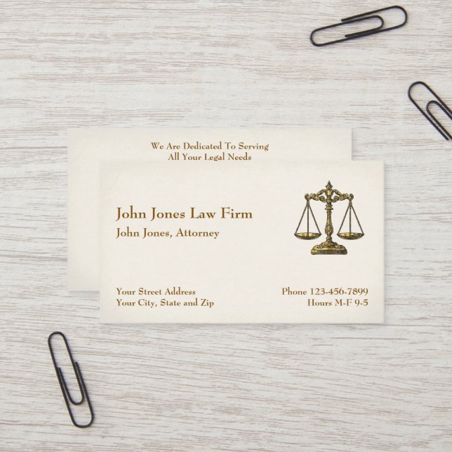 Attorney At Law Lawyer Lady Justice Business Card (Front/Back In Situ)