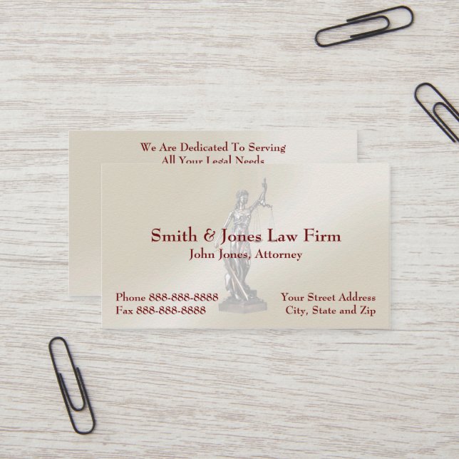 Attorney At Law Lawyer Lady Justice Business Card (Front/Back In Situ)