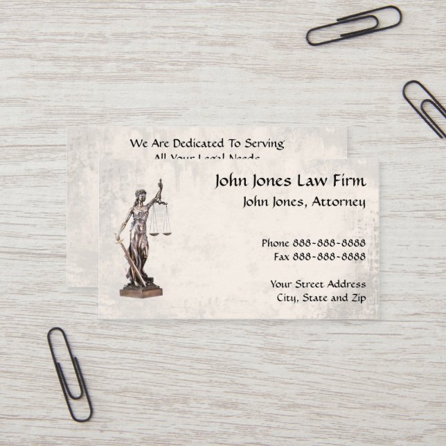 Attorney At Law Lawyer Lady Justice Business Card (Front/Back In Situ)