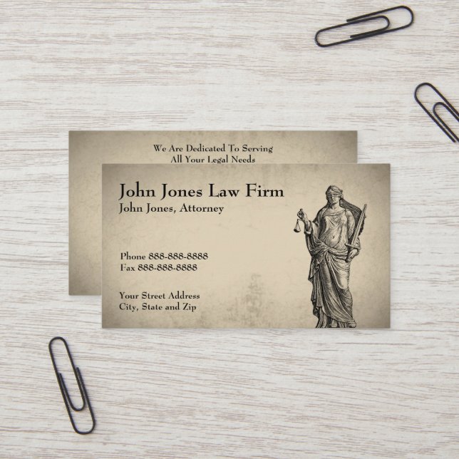 Attorney At Law Lawyer Lady Justice Business Card (Front/Back In Situ)