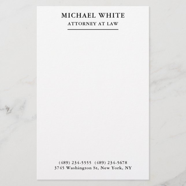Attorney at Law Minimalist Professional Stationery (Front)