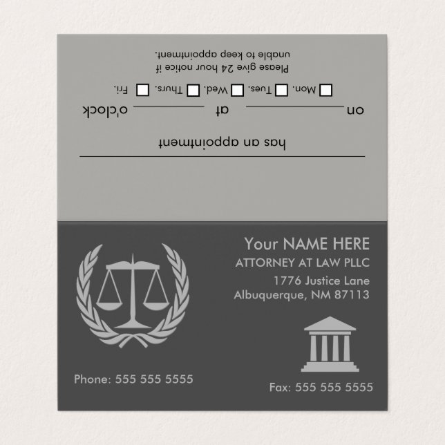 Attorney at Law Modern Grey Appointment Business Card (Outside Unfolded)