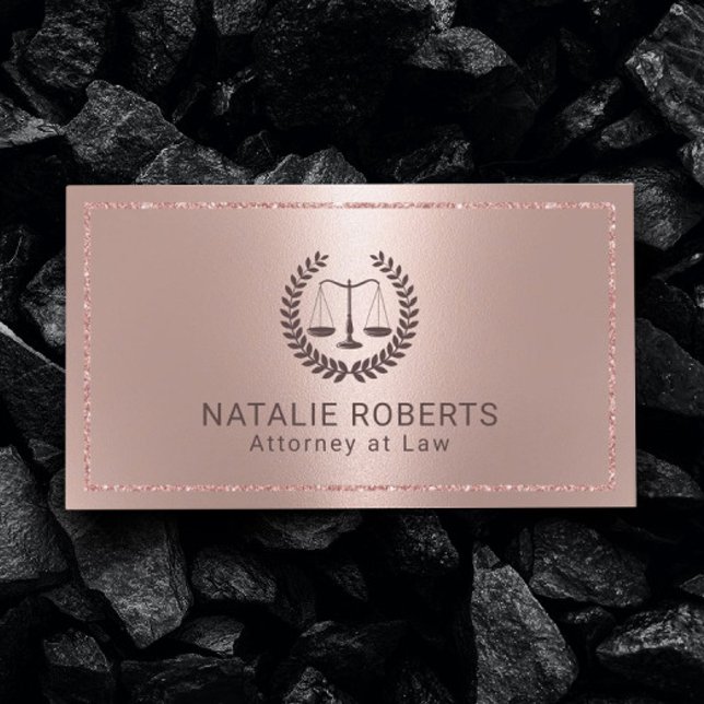 Attorney at Law Modern Rose Gold Frame Lawyer Business Card (Creator Uploaded)