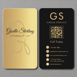 Attorney at Law Monogram Gold Black QR Code Business Card