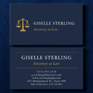 Attorney at Law Navy Blue Gold Business Card