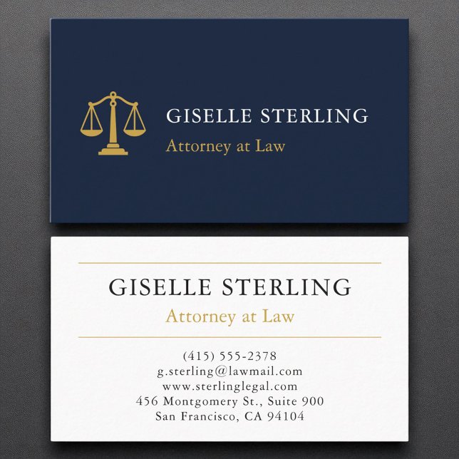 Attorney at Law Navy Blue Gold Business Card (Creator Uploaded)
