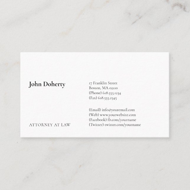 Attorney at Law | Plain Business Card (Front)