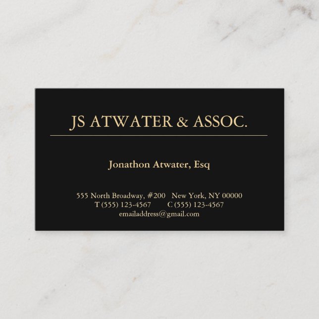 Attorney at Law Professional Black Classic  Business Card (Front)