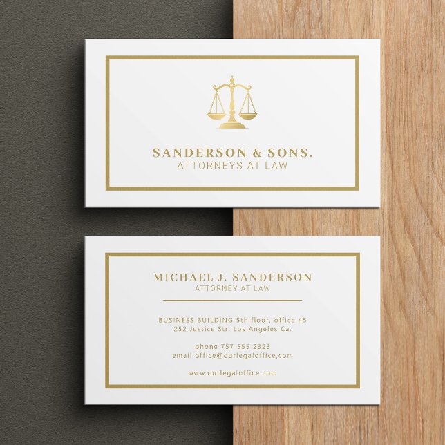 Attorney at law professional elegant gold  business card (Creator Uploaded)