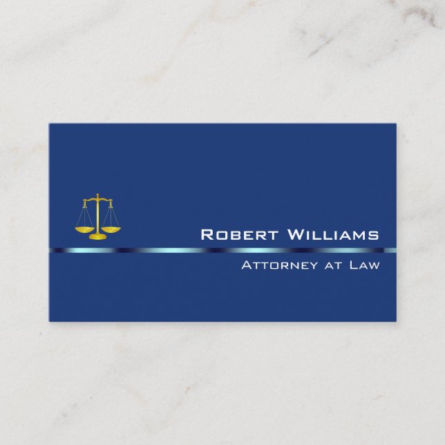 Attorney At Law Professional Simple Plain Blue Business Card (Front)