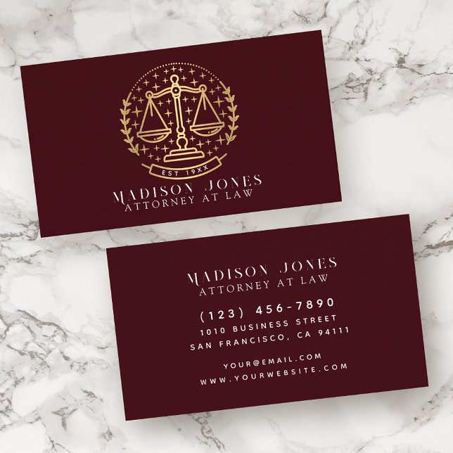 Attorney at Law Red and Gold Lawyer Business Business Card (Creator Uploaded)