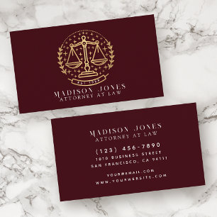 Attorney at Law Red and Gold Lawyer Business Card