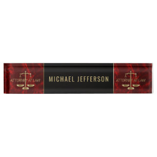 Attorney at Law  - Red Marble, Black & Gold Nameplate