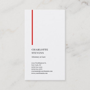 Attorney at Law Red White Minimalist Elegant Business Card