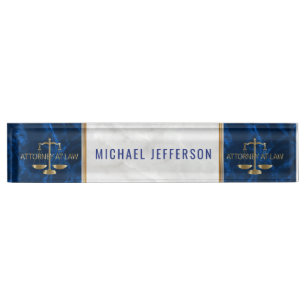 Attorney at Law - Sapphire Blue & White Marble Nameplate