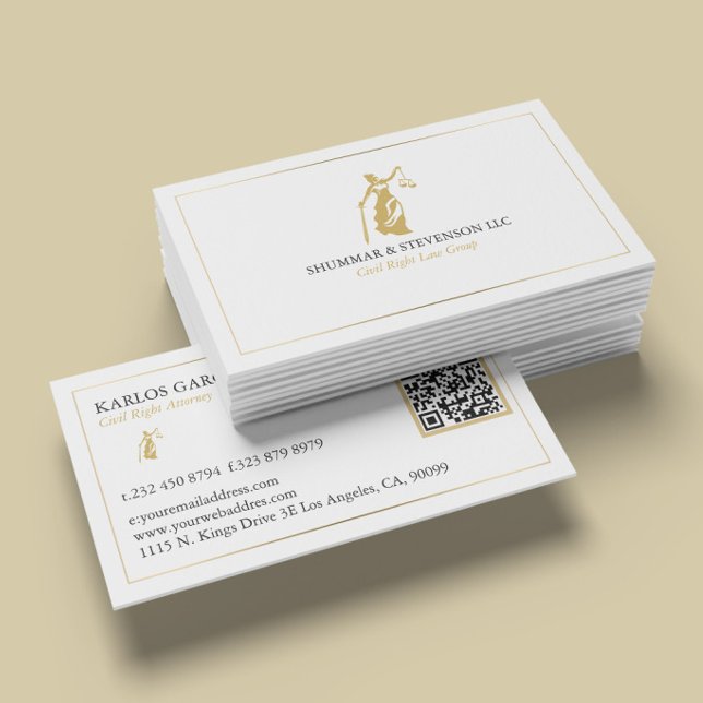 Attorney At Law-Simple Gold Lady Justice & Border Business Card (Creator Uploaded)