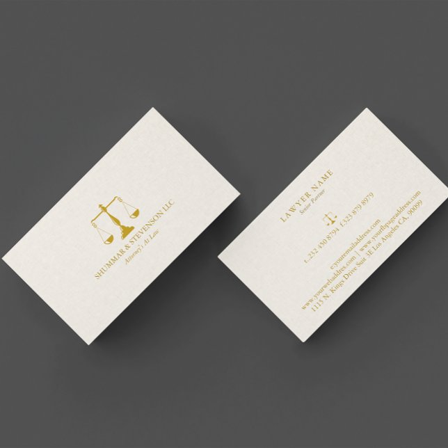 Attorney At Law-Simple Gold Scale Beige Linen Business Card (Creator Uploaded)