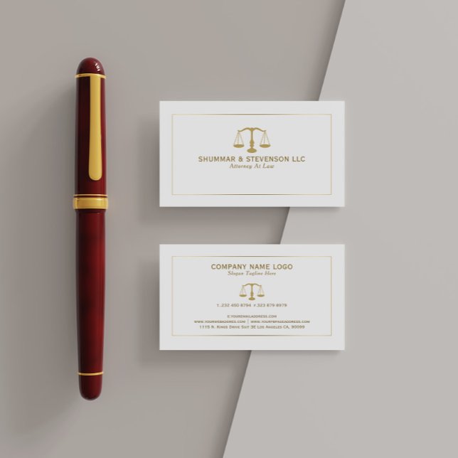 Attorney At Law-Simple Gold Scale & Border Business Card (Creator Uploaded)