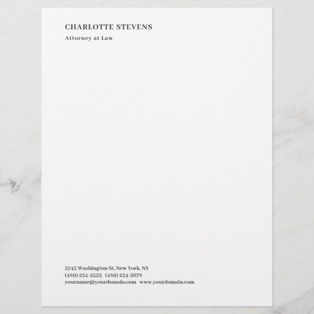 Attorney at Law Trendy Minimalist Elegant Simple Custom Letterhead (Front)