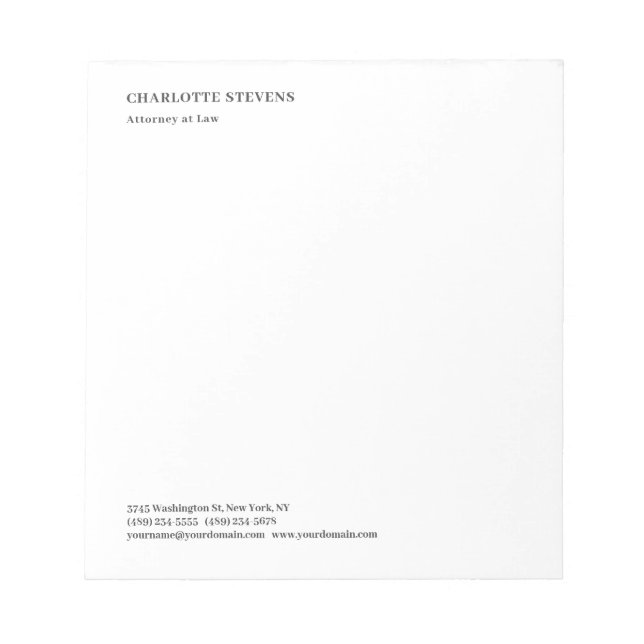 Attorney at Law Trendy Minimalist Elegant Simple Notepad (Front)