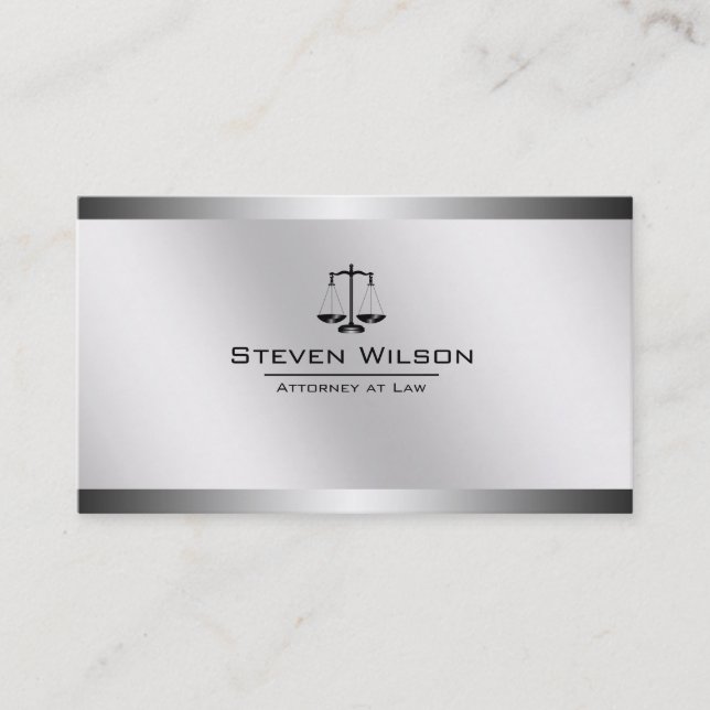 Attorney At Law White and Silver Steel Legal Scale Business Card (Front)