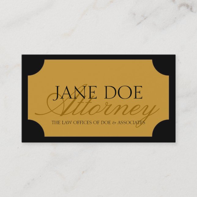 Attorney Black Border/Yellow Gold Script Business Card (Front)