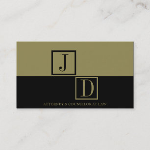 Attorney Black/Gold Divided Square Monogram Business Card
