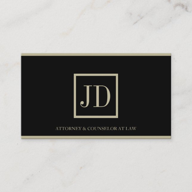 Attorney Black/Tan Square Monogram Plaque Stripes Business Card (Front)