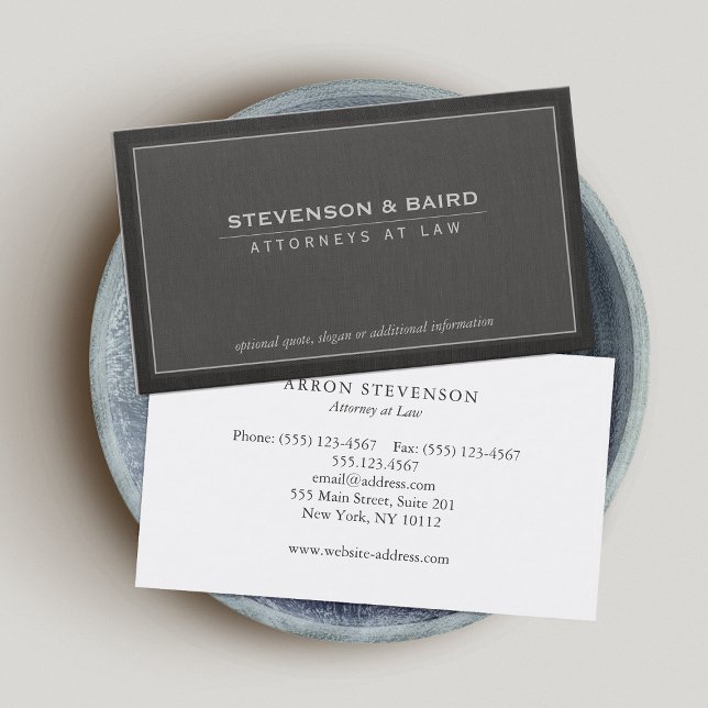 Attorney Dark Grey Linen Look Business Card (Creator Uploaded)