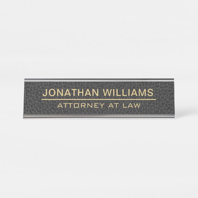 Attorney Faux Leather Custom Name Black  Desk Name Plate (Front)