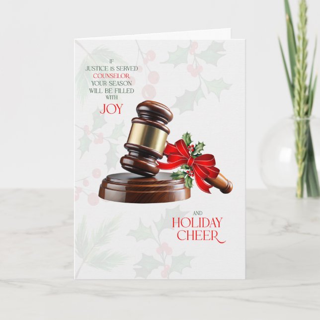 Attorney Judicial Gavel Verdict of Joy and Cheer Holiday Card (Front)