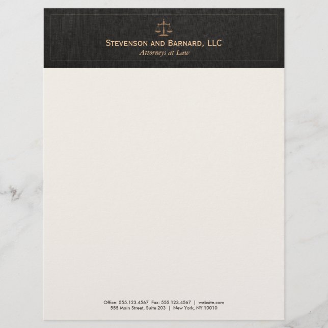Attorney Justice Scale Black Linen Letterhead (Front)