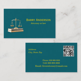 Attorney Justice Scales & Books with QR code Business Card
