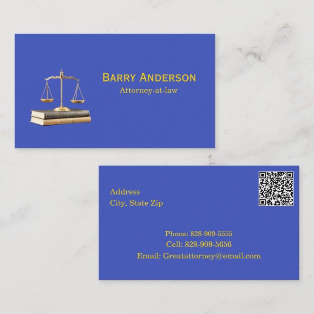 Attorney Justice Scales & Books with QR code Business Card (Front/Back)